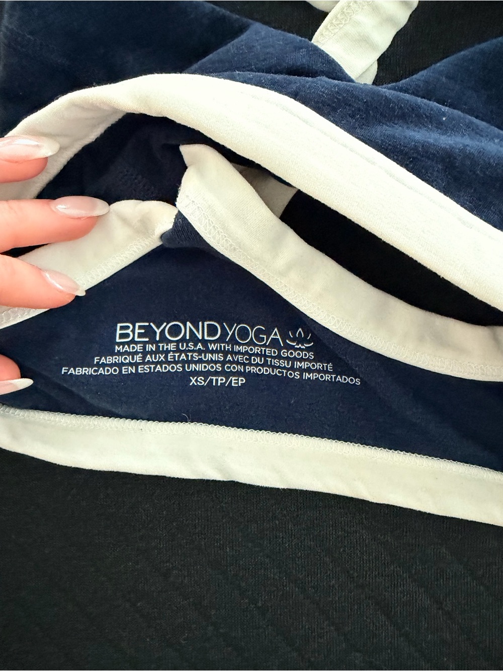 Beyond Yoga Navy and White Trim Racerback Bra - Picture 3 of 3